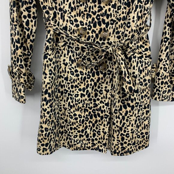 Forever 21 Trench Coat Leopard Double Breasted Belted Lined - Picture 4 of 10